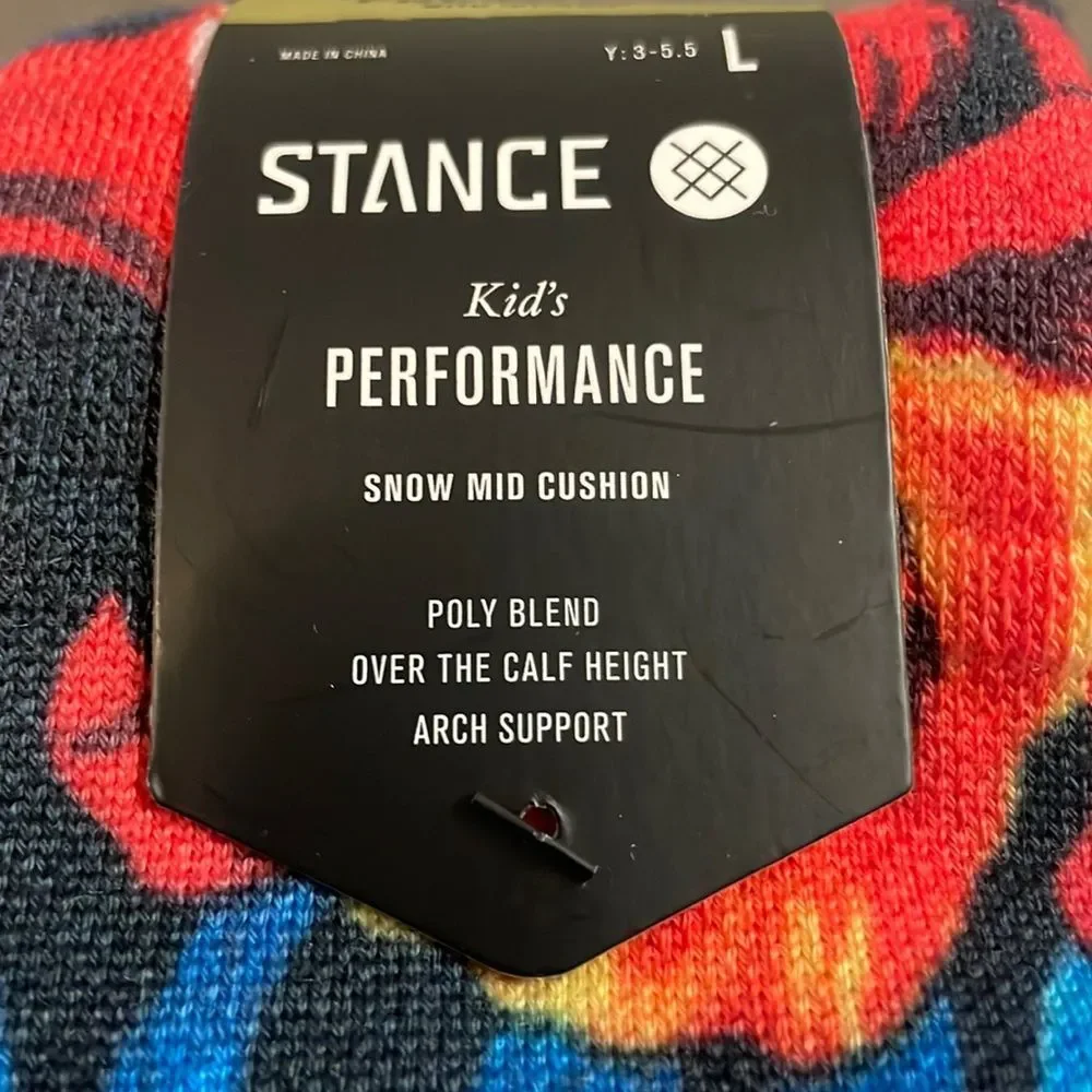 Stance performance Bomin Snow Kids socks (Large,Black) OTC large, new